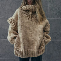 Kuscheliger Übergroß Rollkragenpullover für Damen | Winter – Khaki