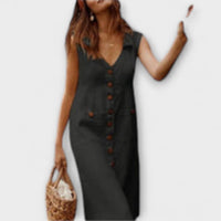 Noellea – A-Linien-Kleid mit Umlegekragen aus Leinenmix – Schwarz