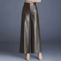Julia | Weite Damen Lederhose stilvoll elegant – Braun