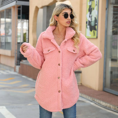 Pavelaya | Damen Winterjacke warm mit Revers, langarm und Knopfleiste locker