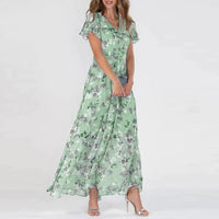 Josephine - Langes Sommerkleid mit floralem Muster – Grün
