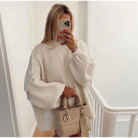 Saylira | Flauschiger Oversize Strickpullover – Weiß