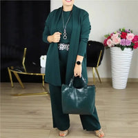 Evanna™ Set mit Basic-Shirt, Langem Cardigan und Gerade Geschnittener Hose / Diskrete Eleganz, die Selbstvertrauen Ausstrahlt! – Dunkelgrün