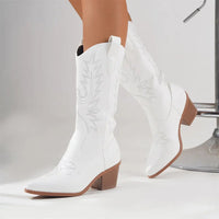 Moderne Cowboystiefel für Damen | Blockabsatz – Weiß