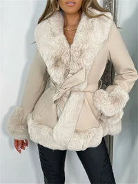 Klethaya | Warmer Baumwoll-Plüsch-Cardigan mit Gürtel und Stehkragen – Beige