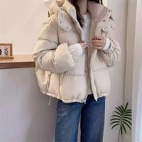 Reimora | Damen Kapuzen Pufferjacke aus Baumwolle Dick und Warm für Petite – Cremeweiss