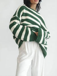 Ulta | Grob gestrickter Bi-Ton Pullover mit lockerer Passform, Komfort und Stil – Vert