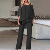 Zweiteiler für Damen - Elegantes Twin-Set mit Blusenshirt und Sommerhose – Schwarz