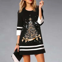 Damen Lässiges 3/4 Ärmel Weihnachten Kleid | Mini – Schwarz 4