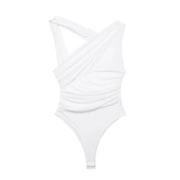 Stefanie Leopardenmuster-Bodysuit | Sommer ärmelloser schlanker bedruckter Damenbodysuit für heiße Tage – Weiß