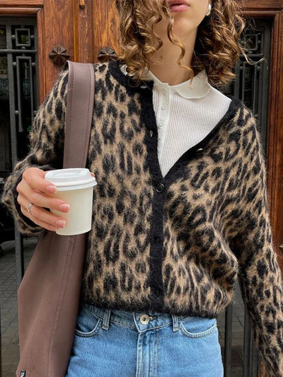 Katren | Damen Leopard Cardigan mit Rundhalsausschnitt