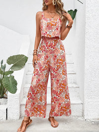 Nigela Floral Jumpsuit | Leichter Sommer-Jumpsuit mit Rückenausschnitt und weiten Beinen – Rosa