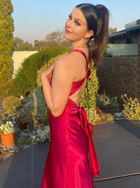 Abendkleid für Damen - Elegantes Maxikleid mit V-Ausschnitt für Sommer – Rot
