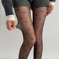 Stylische Damen-Strumpfhose im Herz- und Punkt-Stil – Rote Bogen