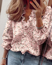 Nora | Rüschenbesatz Kappenärmel Bluse – Rosa