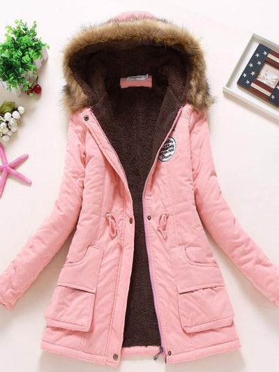 Stephaniee | Warme Fleecejacke mit Kapuze und Kunstfell