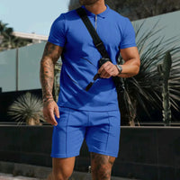 Pietro™ Premium-Strickset mit Struktur mit Zip-Poloshirt – Blau