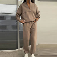 Essentielles Relaxed-Fit-Sweatshirt- und Jogger-Set für Damen – Braun