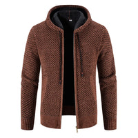 Gefütterte Herren Strickjacke Mit Kapuze | Winterjacke Mit Reißverschluss – Braun