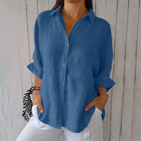 Damen Sommer Button Down Hemd | Langarm – Blau