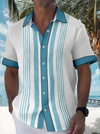 Kurzärmliges Hemd für Herren - Cuba gestreiftes Sommerhemd für den Sommer – Weiß