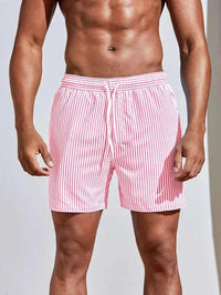 Gestreifte Badeshorts Für Herren | Kordelzug – Rosa