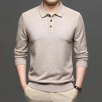 Lordeon™ Langarm-Polo Aus Leichtem Strick Mit Premium-Verarbeitung – Khaki