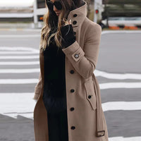 Kleviora | Neuer Winter schlanker Wollmantel Damen – Khaki