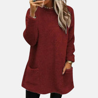 Oriella - Weicher Fleece Pullover Mit Tasche – Rot