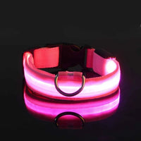 Hundehalsband aus Nylon mit LED-Beleuchtung für mehr Sicherheit bei Nacht, leuchtet im Dunkeln – Rosa