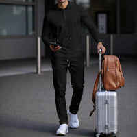 Manchester™ Set aus strukturiertem Baumwollstoff mit Kapuzenhoodie und Slim-Fit-Hose – Schwarz