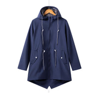 Damen Kapuze Wasserdichter Trenchcoat | Lässig – Marine