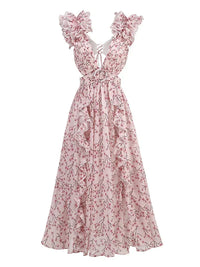 Daniela | Maxikleid mit Rüschenausschnitt für elegante Anlässe – Blüte