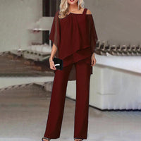 Zweiteiler für Damen - Elegantes Twin-Set mit Blusenshirt und Sommerhose – Burgunderrot