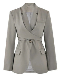 Irevena | Blazer in grau-grün mit überkreuztem schnürdesign und ein-knopf-verschluss – Grau