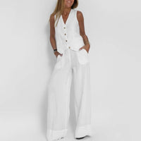 Luna Sommer Anzug | Elegantes ärmelloses Sommerwesten- und lange Hosen-Set für Damen – Weiß