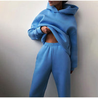 Zweiteiler für Damen - Leichtes Twin-Set mit Kapuzenpullover und Jogger für den Sommer – Blau