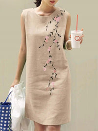 Lenora | Kleid mit Blumenstickerei – Beige