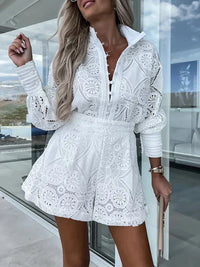 Damen Zweiteiliges Ibiza Set mit langen Ärmeln | Stilvoll – Weiß