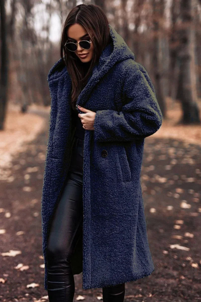 Reienna | Damen Langer Wollmantel mit Kapuze für den Winter
