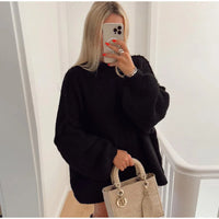Flauschiger Oversize Strickpullover – Schwarz