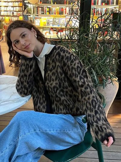 Katren | Damen Leopard Cardigan mit Rundhalsausschnitt