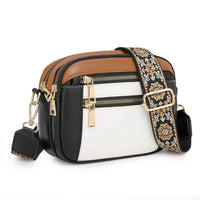 Ayla | Raffinierte PU Leder-Querträgertasche – Schwarz mit Weiß und Braun
