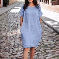 Alissea™-Kleid aus Baumwollleinen mit Weitem Schnitt – Blau