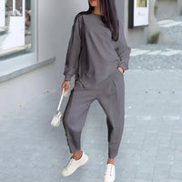 Eva™ Set mit asymmetrisch geschnittenem Sweatshirt und Jogginghose mit Taschen – Grau