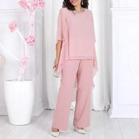 Aurevielle™ Set Mit Asymmetrischer Bluse in Lagenoptik und Weiter Pantalonhose – Rosa