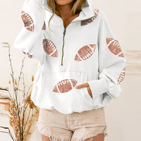 Touchdown Glam™ Hoodie aus Premium-Baumwolle mit Kapuze und Sportlichem Pailletten-Design / Glamour und Komfort in Perfekter Balance! – Weiß