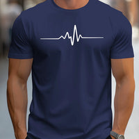 Herren Slim Fit Kurzarm T-Shirt | Herzschlag Print – Blau