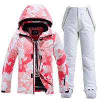 Damen Skianzug | Zweiteiliges Winterset für Outdoor-Einsatz – Rosa / Weiß