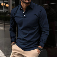 Gideon | Herren Klassisches Langarm Poloshirt – Blau